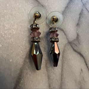 Shimmery Light & Dark Purple & Crystal Dangling Earrings ✨